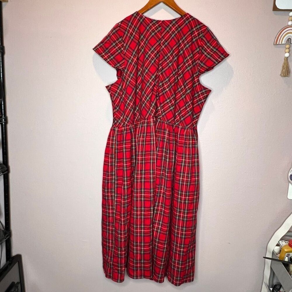 Lane Bryant Cap-Sleeve Fit & Flare Midi Dress in a red plaid print - Picture 8 of 12